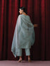 3 Pc Suit - Blue Cotton Silk Embroidered Kurta with Cotton Pant and Chanderi Embroidered Dupatta